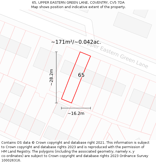 65, UPPER EASTERN GREEN LANE, COVENTRY, CV5 7DA: Plot and title map