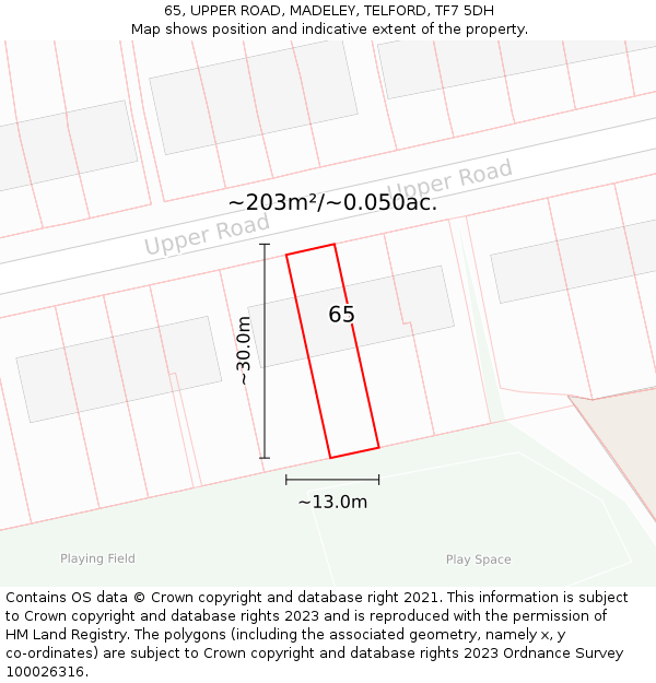 65, UPPER ROAD, MADELEY, TELFORD, TF7 5DH: Plot and title map