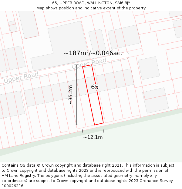 65, UPPER ROAD, WALLINGTON, SM6 8JY: Plot and title map