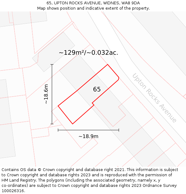65, UPTON ROCKS AVENUE, WIDNES, WA8 9DA: Plot and title map