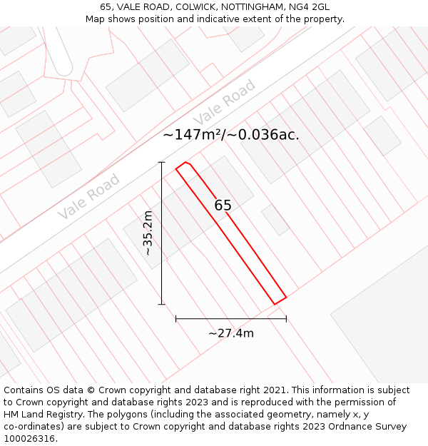 65, VALE ROAD, COLWICK, NOTTINGHAM, NG4 2GL: Plot and title map