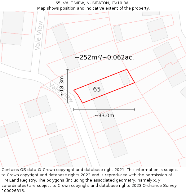 65, VALE VIEW, NUNEATON, CV10 8AL: Plot and title map
