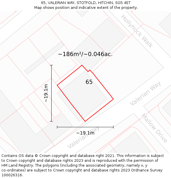 65, VALERIAN WAY, STOTFOLD, HITCHIN, SG5 4ET: Plot and title map