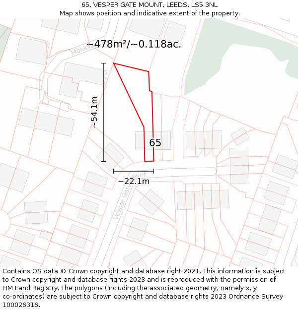 65, VESPER GATE MOUNT, LEEDS, LS5 3NL: Plot and title map