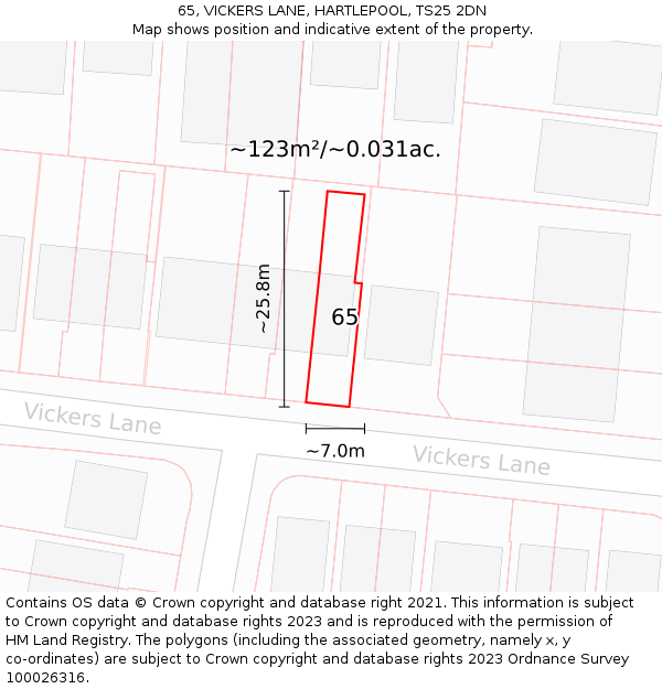 65, VICKERS LANE, HARTLEPOOL, TS25 2DN: Plot and title map