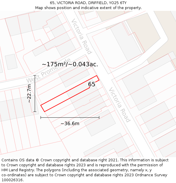 65, VICTORIA ROAD, DRIFFIELD, YO25 6TY: Plot and title map