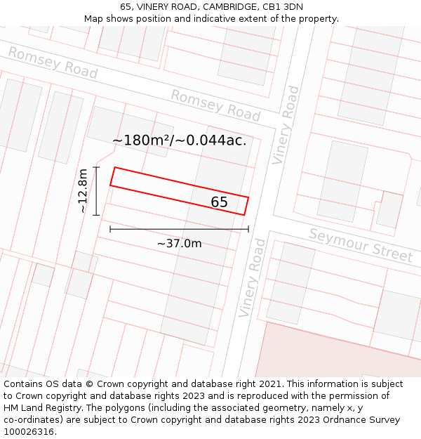 65, VINERY ROAD, CAMBRIDGE, CB1 3DN: Plot and title map