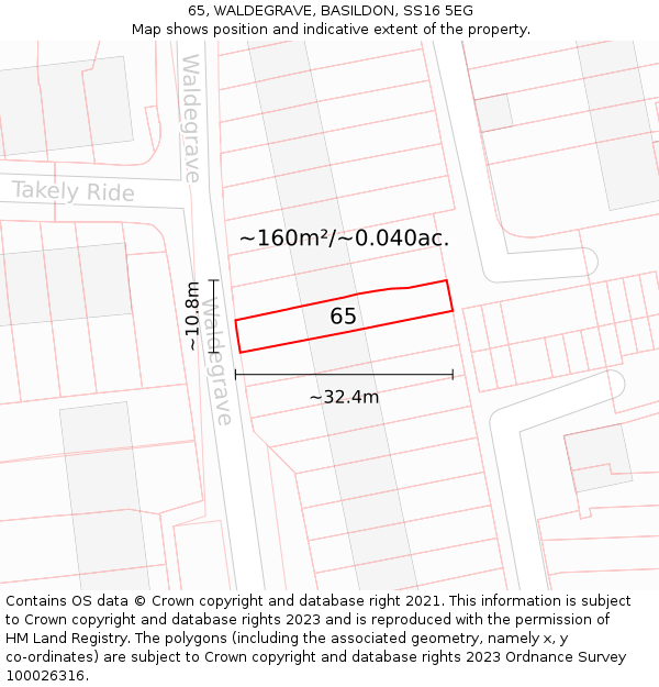 65, WALDEGRAVE, BASILDON, SS16 5EG: Plot and title map