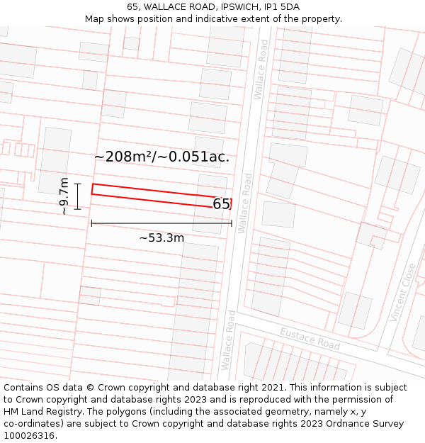 65, WALLACE ROAD, IPSWICH, IP1 5DA: Plot and title map
