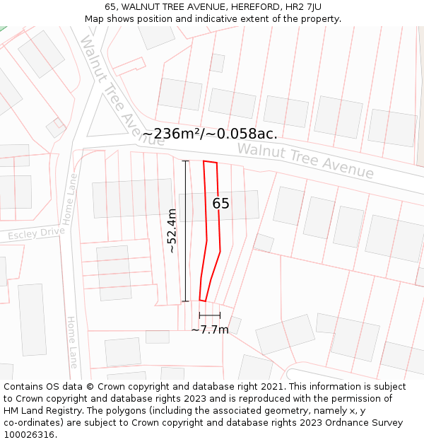 65, WALNUT TREE AVENUE, HEREFORD, HR2 7JU: Plot and title map