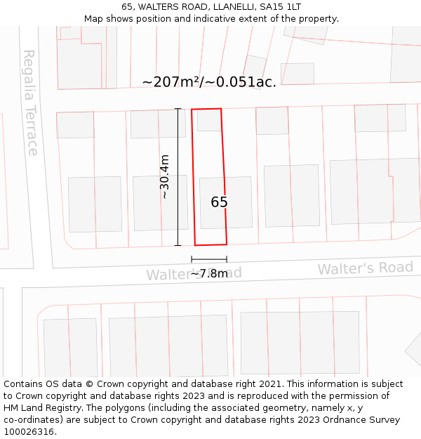 65, WALTERS ROAD, LLANELLI, SA15 1LT: Plot and title map