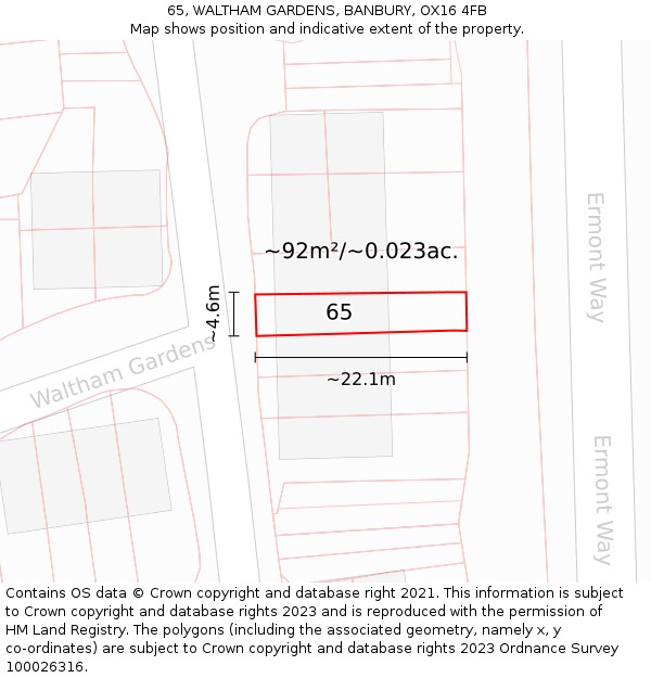 65, WALTHAM GARDENS, BANBURY, OX16 4FB: Plot and title map