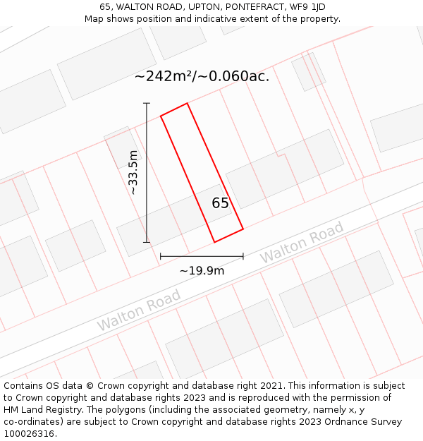 65, WALTON ROAD, UPTON, PONTEFRACT, WF9 1JD: Plot and title map