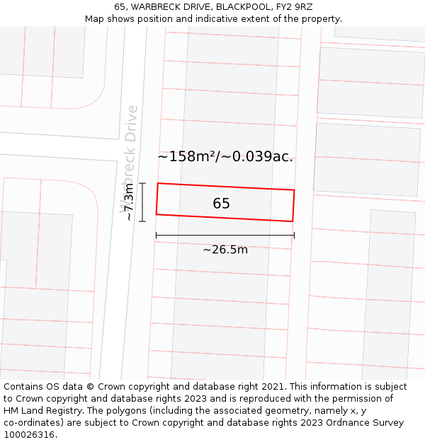 65, WARBRECK DRIVE, BLACKPOOL, FY2 9RZ: Plot and title map
