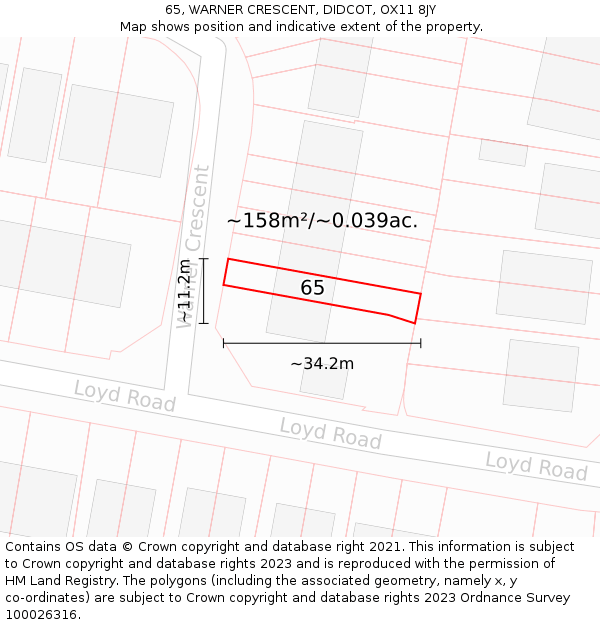 65, WARNER CRESCENT, DIDCOT, OX11 8JY: Plot and title map