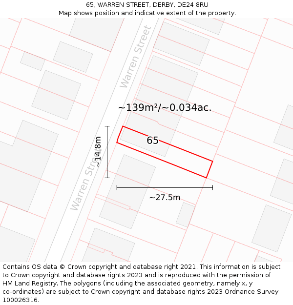 65, WARREN STREET, DERBY, DE24 8RU: Plot and title map