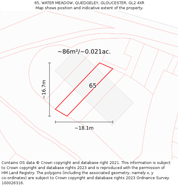 65, WATER MEADOW, QUEDGELEY, GLOUCESTER, GL2 4XR: Plot and title map