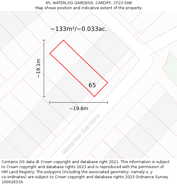 65, WATERLOO GARDENS, CARDIFF, CF23 5AB: Plot and title map