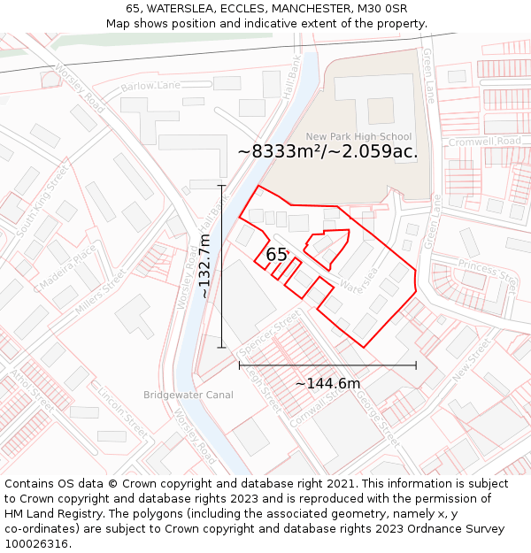 65, WATERSLEA, ECCLES, MANCHESTER, M30 0SR: Plot and title map