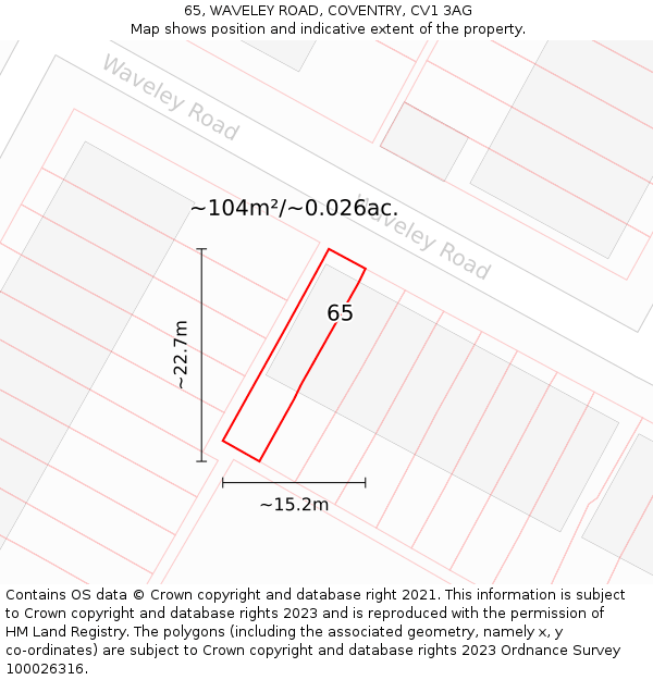 65, WAVELEY ROAD, COVENTRY, CV1 3AG: Plot and title map