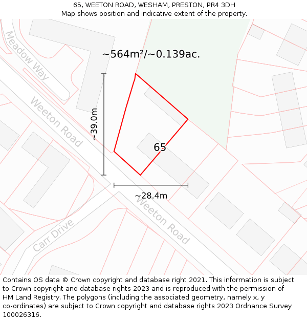 65, WEETON ROAD, WESHAM, PRESTON, PR4 3DH: Plot and title map