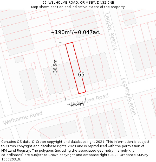 65, WELHOLME ROAD, GRIMSBY, DN32 0NB: Plot and title map