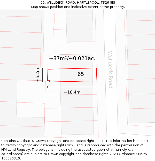 65, WELLDECK ROAD, HARTLEPOOL, TS26 8JS: Plot and title map