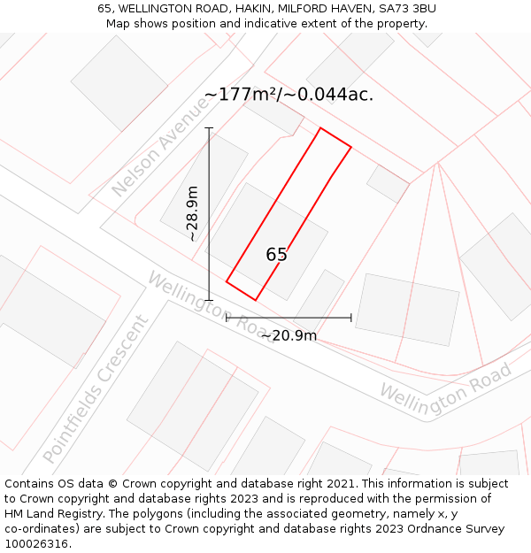 65, WELLINGTON ROAD, HAKIN, MILFORD HAVEN, SA73 3BU: Plot and title map