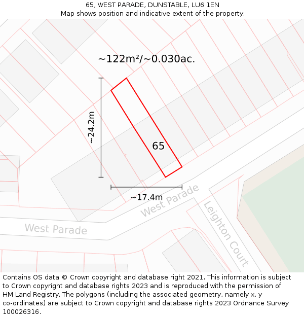 65, WEST PARADE, DUNSTABLE, LU6 1EN: Plot and title map