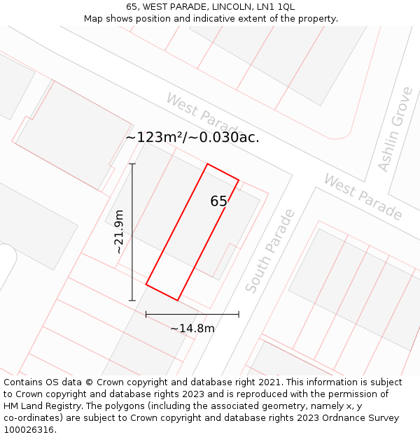 65, WEST PARADE, LINCOLN, LN1 1QL: Plot and title map