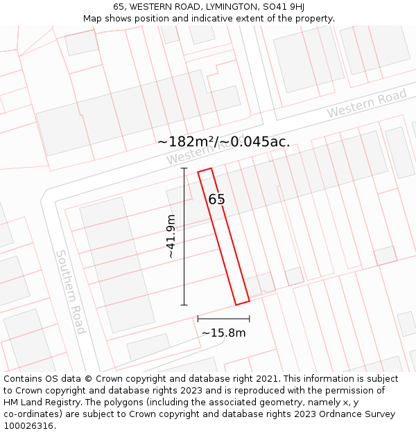 65, WESTERN ROAD, LYMINGTON, SO41 9HJ: Plot and title map