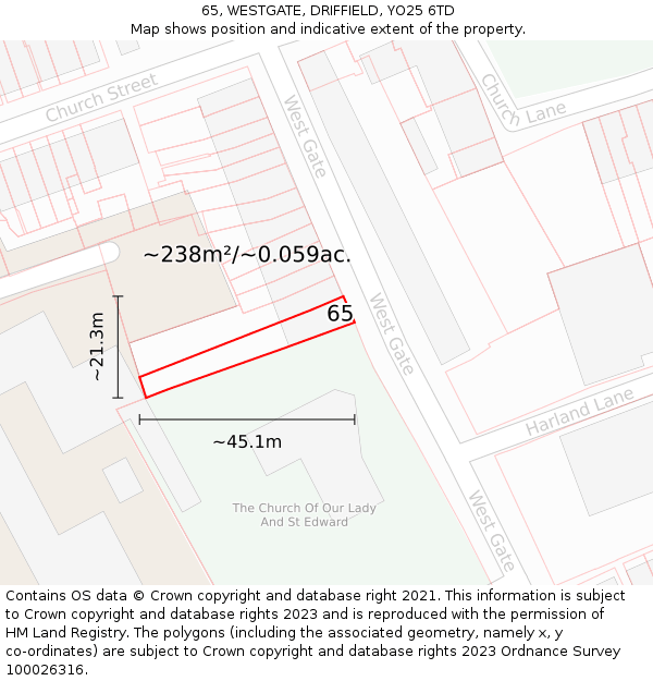65, WESTGATE, DRIFFIELD, YO25 6TD: Plot and title map