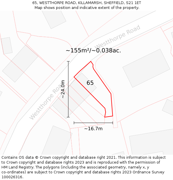 65, WESTTHORPE ROAD, KILLAMARSH, SHEFFIELD, S21 1ET: Plot and title map