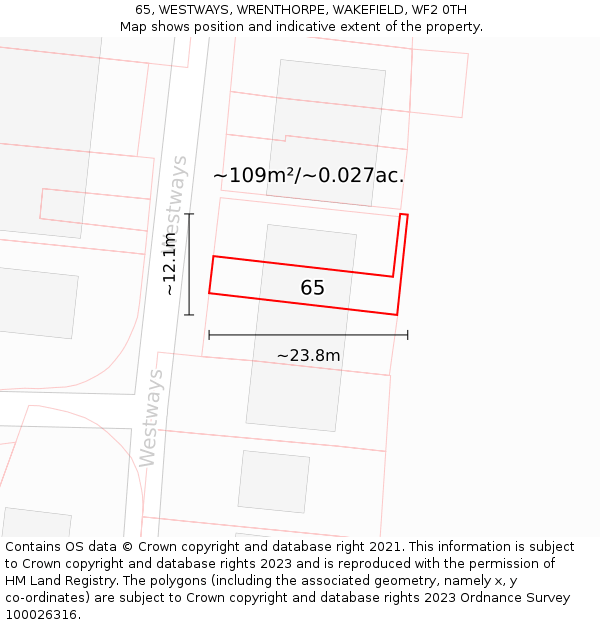 65, WESTWAYS, WRENTHORPE, WAKEFIELD, WF2 0TH: Plot and title map