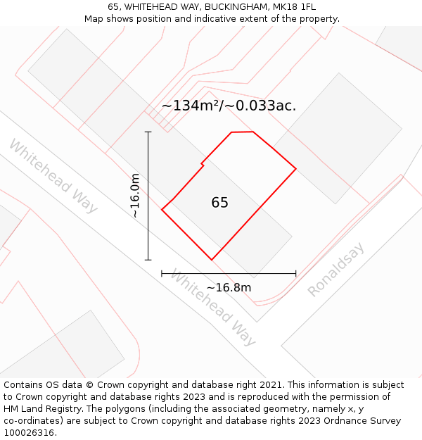 65, WHITEHEAD WAY, BUCKINGHAM, MK18 1FL: Plot and title map