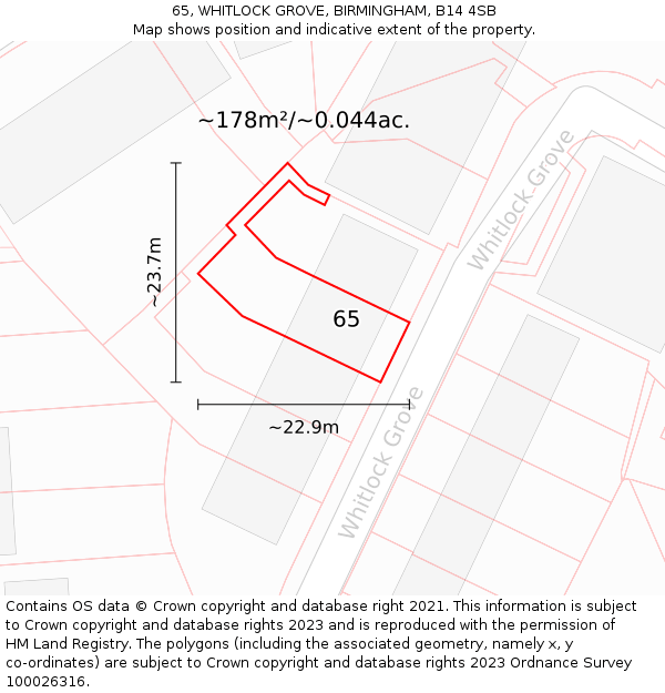 65, WHITLOCK GROVE, BIRMINGHAM, B14 4SB: Plot and title map