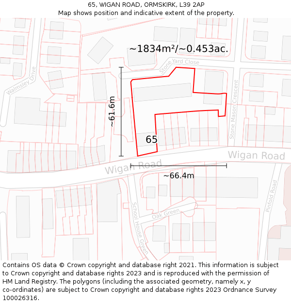 65, WIGAN ROAD, ORMSKIRK, L39 2AP: Plot and title map