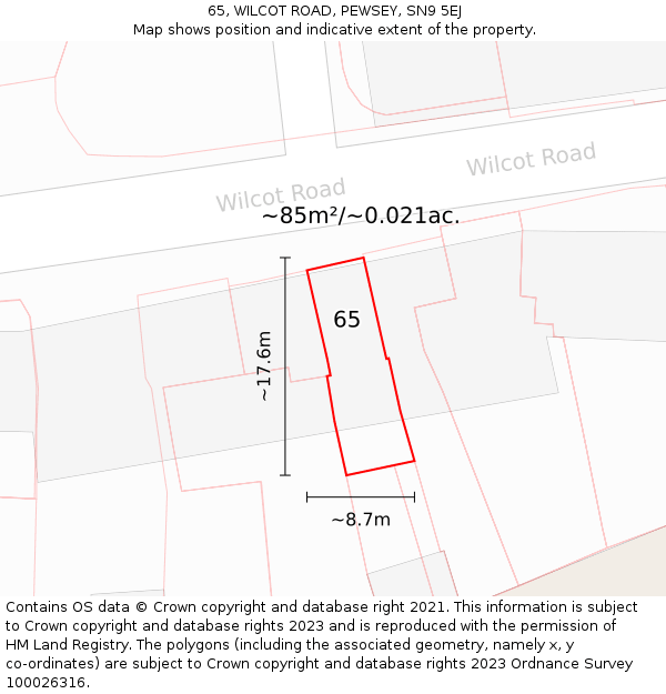 65, WILCOT ROAD, PEWSEY, SN9 5EJ: Plot and title map