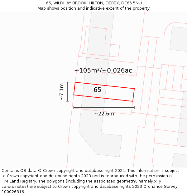 65, WILDHAY BROOK, HILTON, DERBY, DE65 5NU: Plot and title map