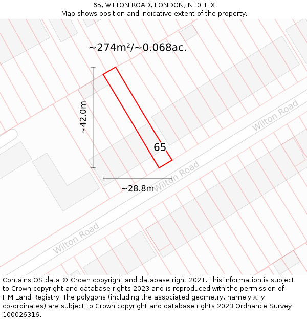 65, WILTON ROAD, LONDON, N10 1LX: Plot and title map