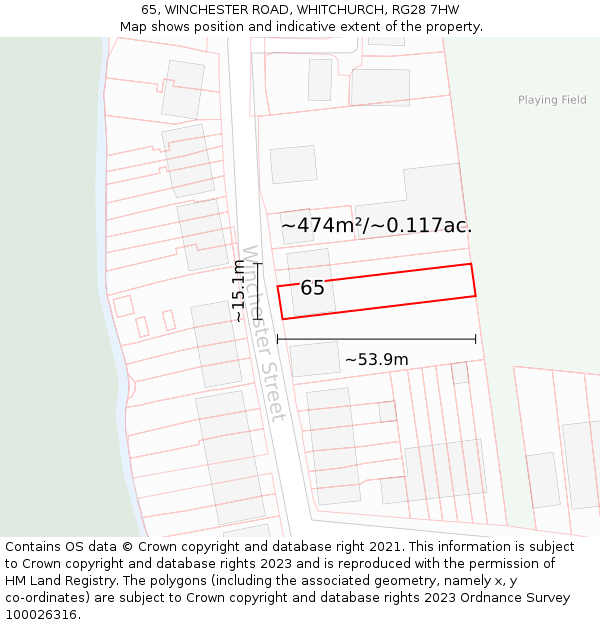 65, WINCHESTER ROAD, WHITCHURCH, RG28 7HW: Plot and title map