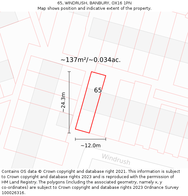 65, WINDRUSH, BANBURY, OX16 1PN: Plot and title map