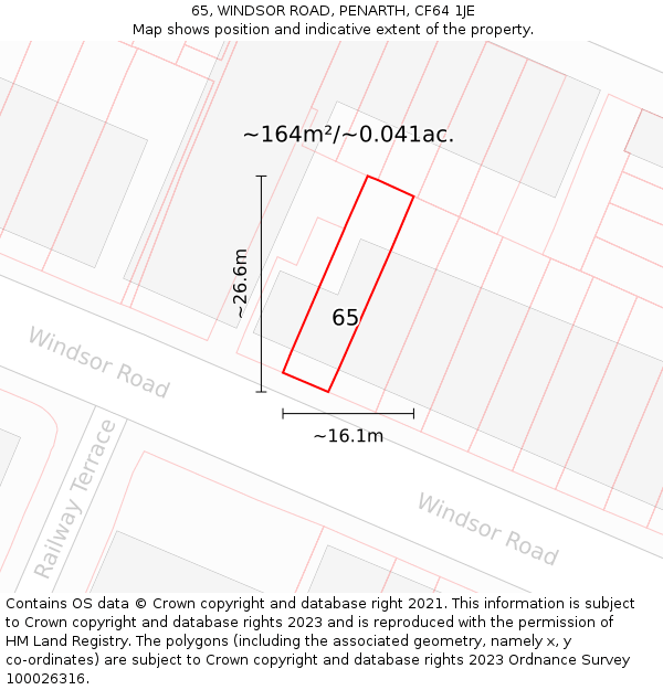 65, WINDSOR ROAD, PENARTH, CF64 1JE: Plot and title map