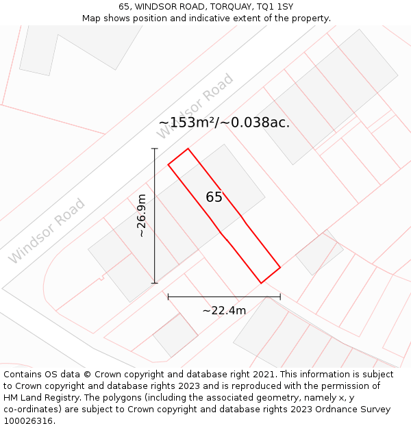 65, WINDSOR ROAD, TORQUAY, TQ1 1SY: Plot and title map