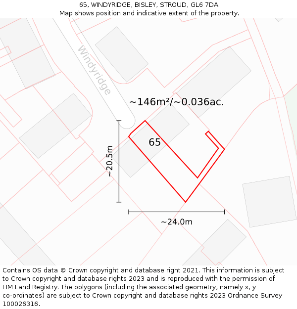 65, WINDYRIDGE, BISLEY, STROUD, GL6 7DA: Plot and title map
