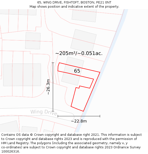 65, WING DRIVE, FISHTOFT, BOSTON, PE21 0NT: Plot and title map