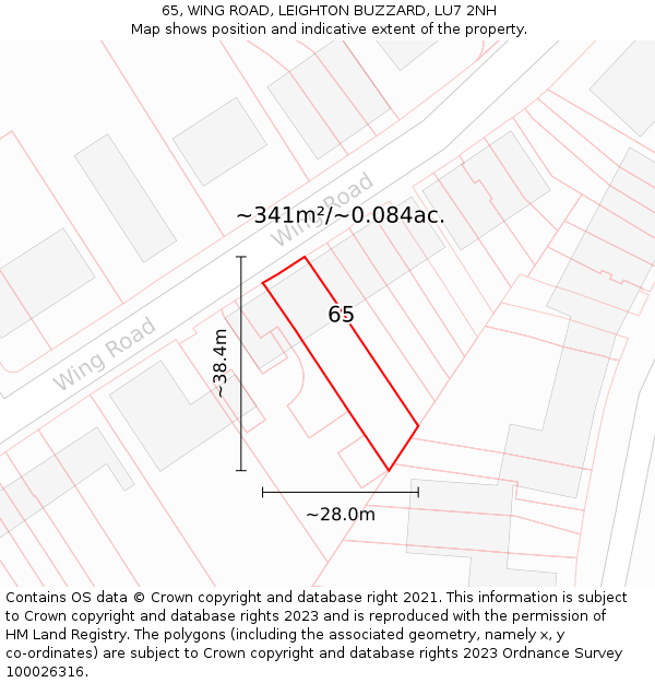 65, WING ROAD, LEIGHTON BUZZARD, LU7 2NH: Plot and title map
