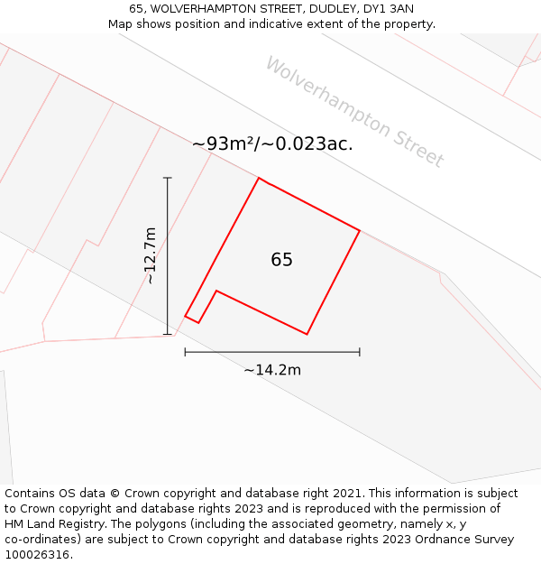 65, WOLVERHAMPTON STREET, DUDLEY, DY1 3AN: Plot and title map