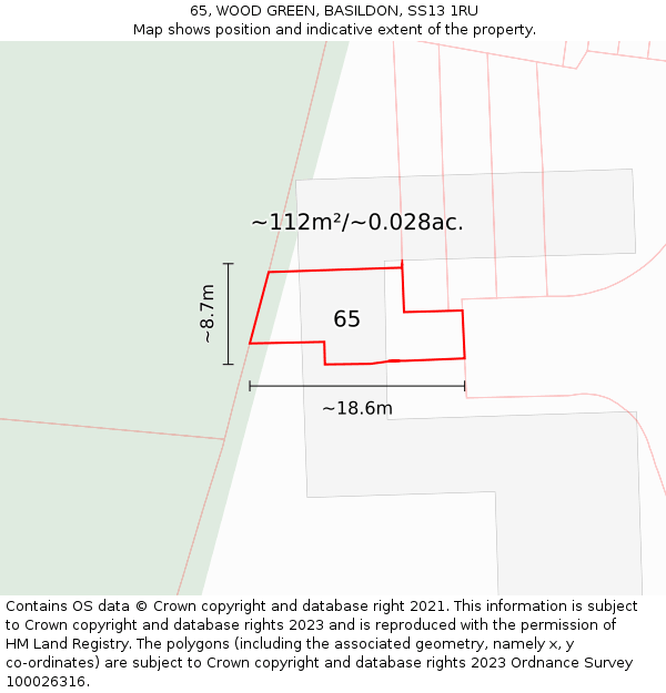 65, WOOD GREEN, BASILDON, SS13 1RU: Plot and title map