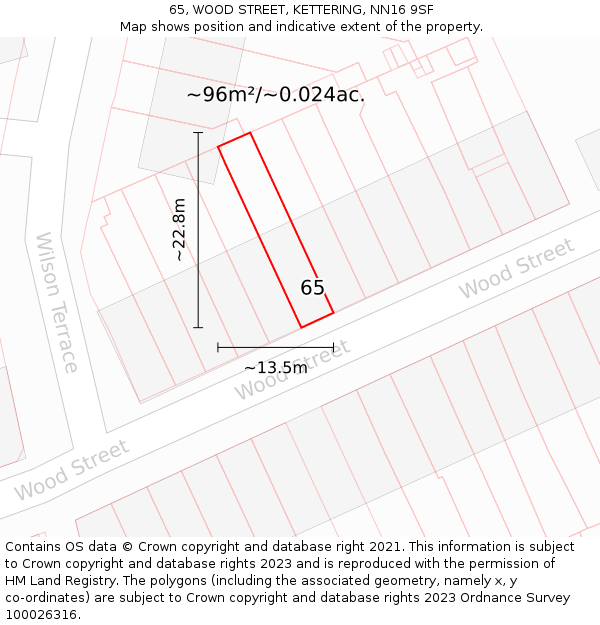 65, WOOD STREET, KETTERING, NN16 9SF: Plot and title map